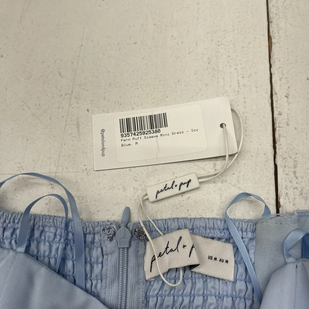Petal & Pup Fern Light Blue Puff Short Sleeve Mini Dress Women's Size M Defect - Picture 3 of 10